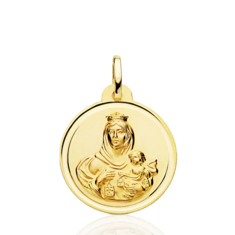 Medalla 22Mm Virgen Del Carmen Bisel Liso 18K