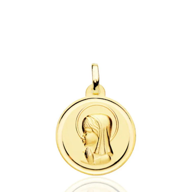 Medalla 18Mm Virgen Niña Bisel Liso 18K