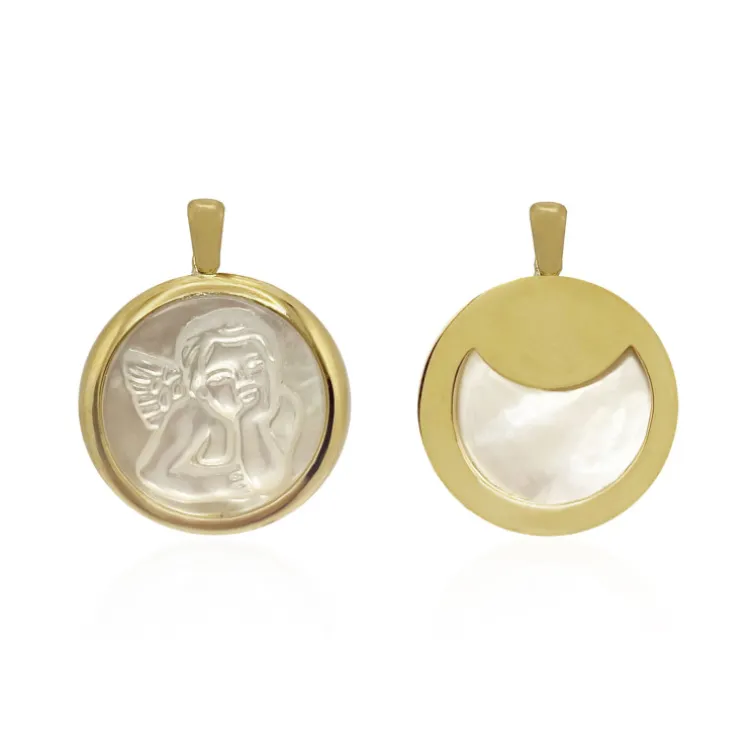 Medalla Ángel Serafín Oro 18K Nácar Bisel Grueso