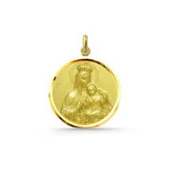 Medalla Virgen del Carmen Corona Oro 18K Bisel