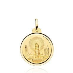 Medalla Virgen Del Pilar Bisel Liso 20mm 18K