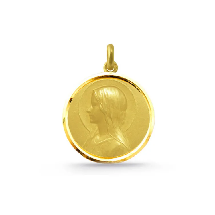 Medalla Virgen María Velo Oro 18K Bisel