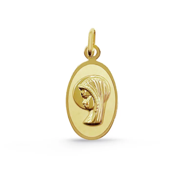 Medalla Virgen Niña Bisel Liso Oval 18K
