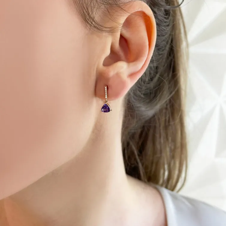 Pendientes Amatista Y Diamantes Trillon