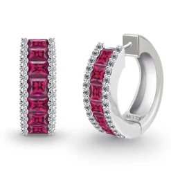 Pendientes Aro con Zafiros Rojos y Diamantes Princess
