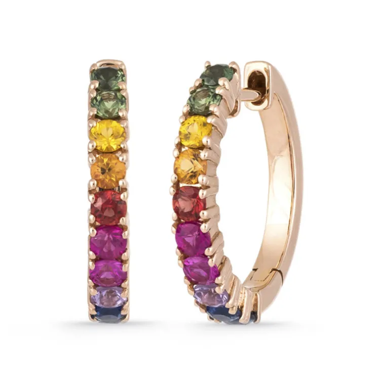 Pendientes Aro Zafiros Colores Oro Rosa Rainbow