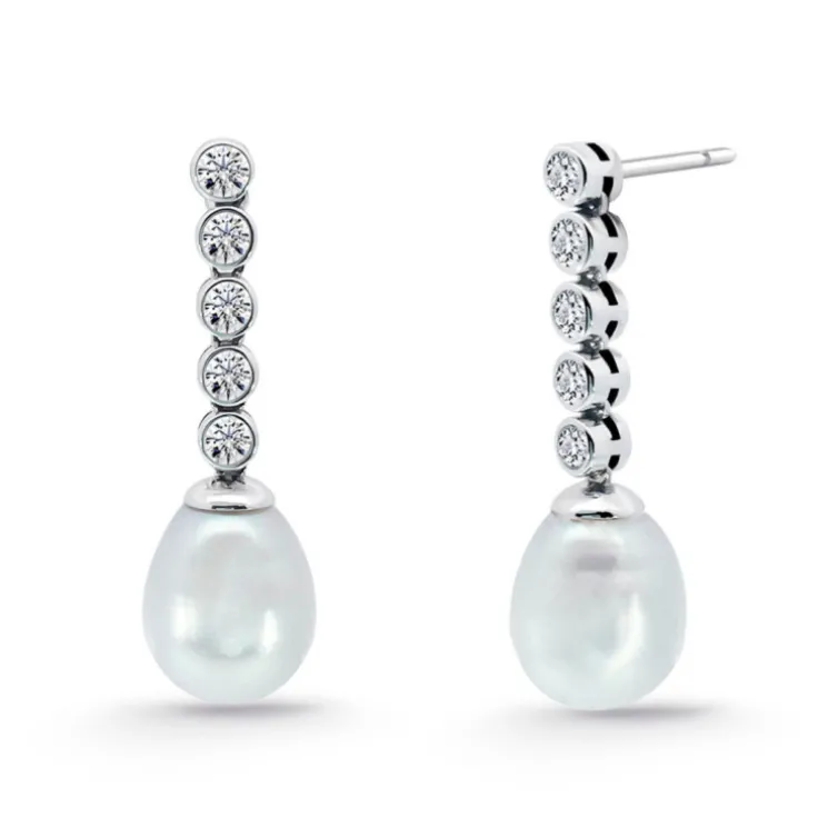 Pendientes de Compromiso Perla y Diamantes Serenidad Chatones 0.53 Oro Blanco