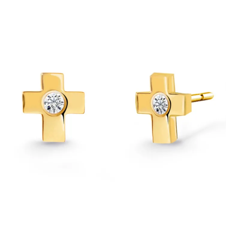 Pendientes Diamantes Dormilonas Cruz