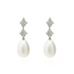 Pendientes Diamantes Y Perlas Doble Rombo