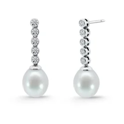Pendientes Diamantes y Perla Serenidad Chatones 0.53 Oro Blanco