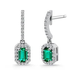 Pendientes Esmeralda Diamantes Sunset Rectangle 0.80 ct Oro Blanco