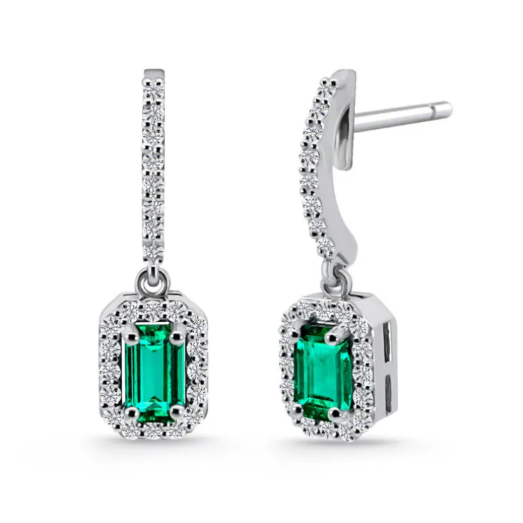 Pendientes Esmeralda Diamantes Sunset Rectangle 0.80 ct Oro Blanco