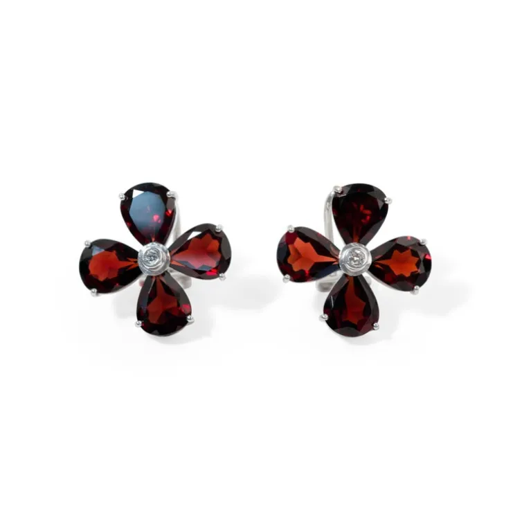 Pendientes Granates Flor