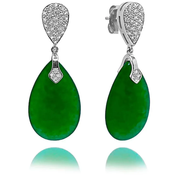 Pendientes Jade Verde Oro Y Diamantes Serenity Drop