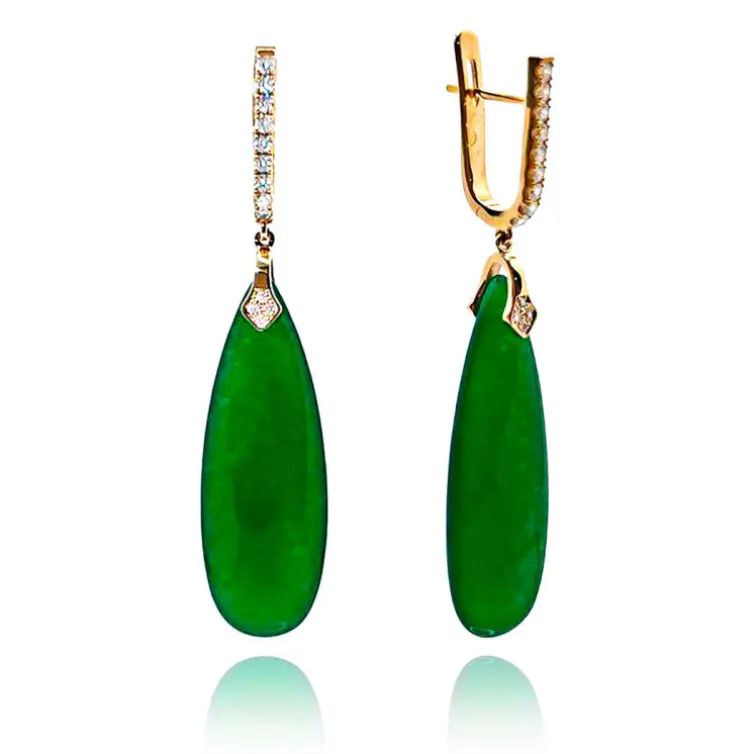 Pendientes Jade Verde Oro Y Diamantes Serenity