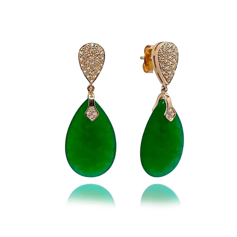 Pendientes Jade Verde Oro Y Diamantes Serenity Drop