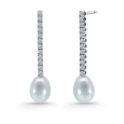 Pendientes Novia Diamantes y Perlas Serenidad Garras 0.45 Oro Blanco