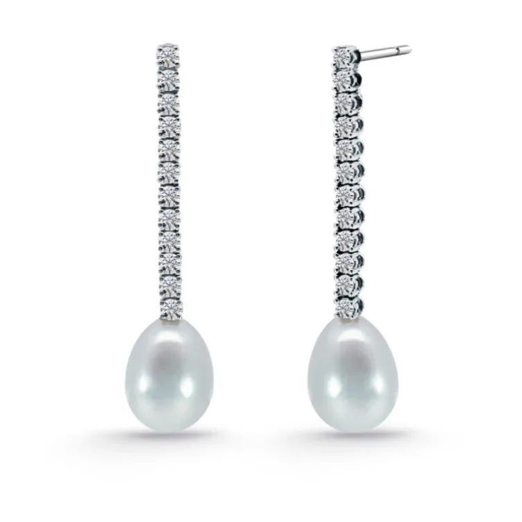 Pendientes Novia Diamantes y Perlas Serenidad Garras 0.45 Oro Blanco
