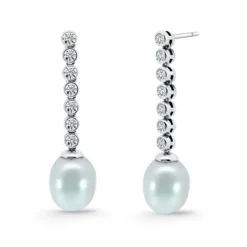 Pendientes Novia Perla y Diamantes Serenidad Chatones 0.75 Oro Blanco