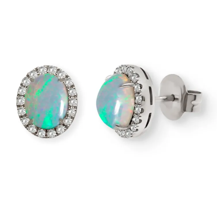 Pendientes Opalo Y Diamantes Cabujon