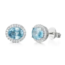 Pendientes Oro Zircon Azul Sello Oval