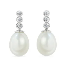 Pendientes Perla y Diamantes Novia Serenidad 0.50