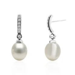 Pendientes Perla y Diamantes Novia Serenidad 0.28