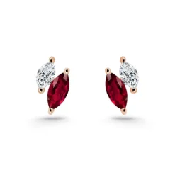 Pendientes Trepadores Marquise Diamantes y Rubíes Oro Rosa