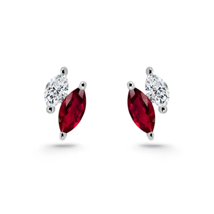 Pendientes Trepadores Marquise Diamantes y Rubíes