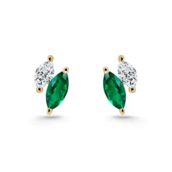 Pendientes Trepadores Marquise Diamantes y Esmeraldas Oro Amarillo