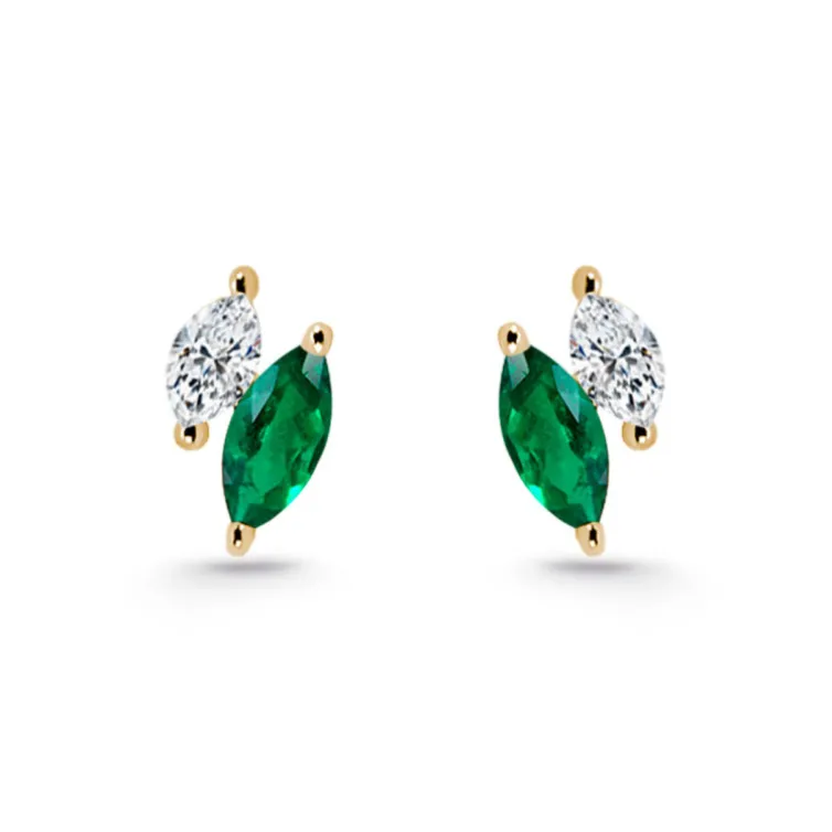 Pendientes Trepadores Marquise Diamantes y Esmeraldas Oro Amarillo