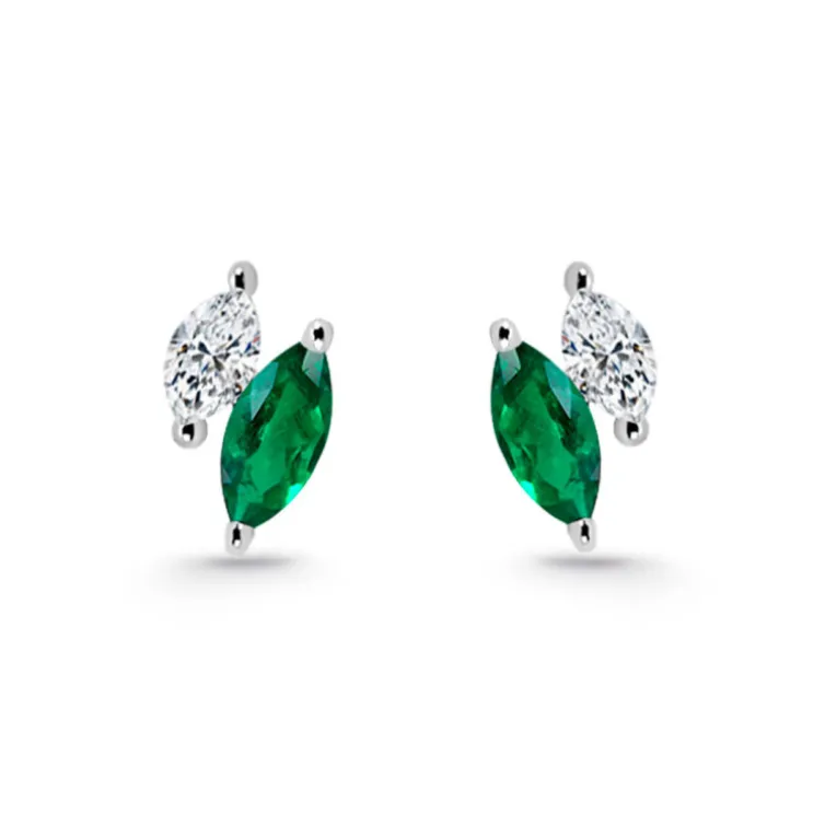 Pendientes Trepadores Marquise Diamantes y Esmeraldas