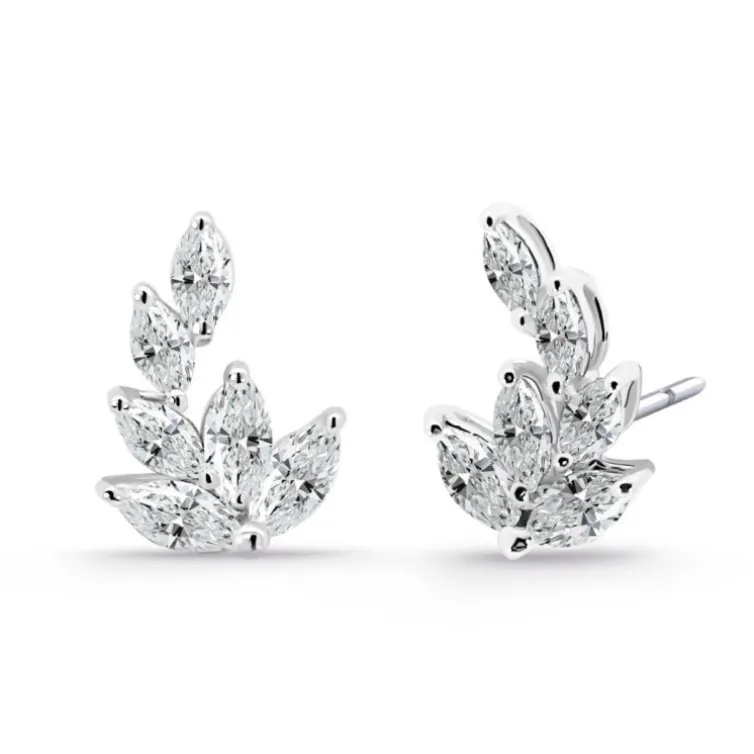 Pendientes Trepadores Oro Marquesa Flor 0.95 Ct