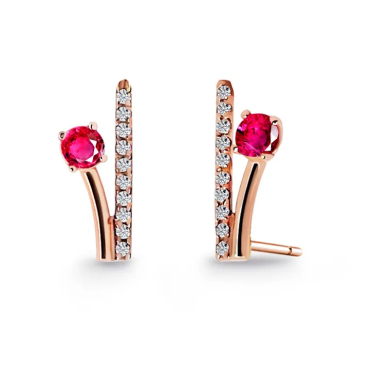 Pendientes Trepadores Rama Diamantes y Rubíes 0.40 Oro Rosa