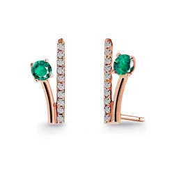Pendientes Trepadores Rama Diamantes y Esmeraldas 0.40 Oro Rosa