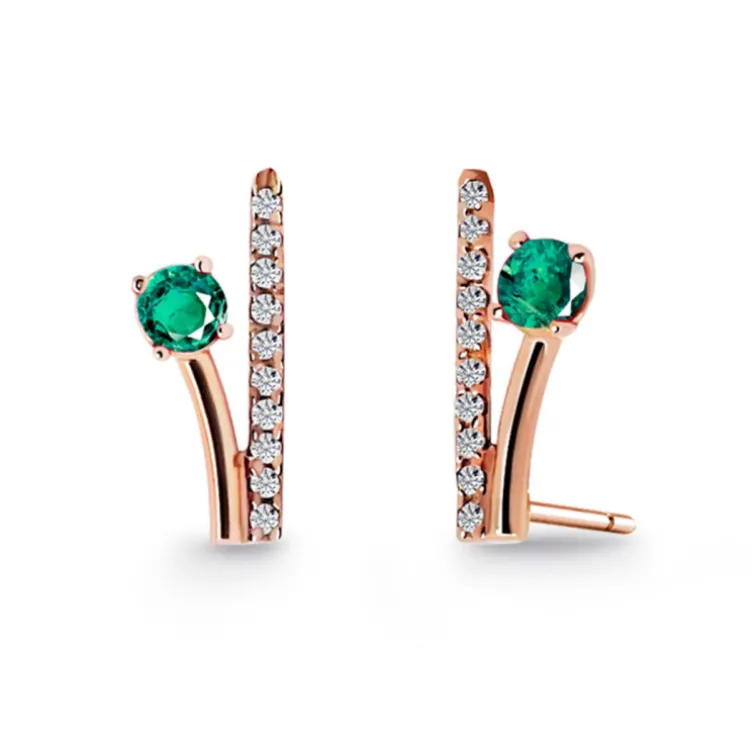 Pendientes Trepadores Rama Diamantes y Esmeraldas 0.40 Oro Rosa