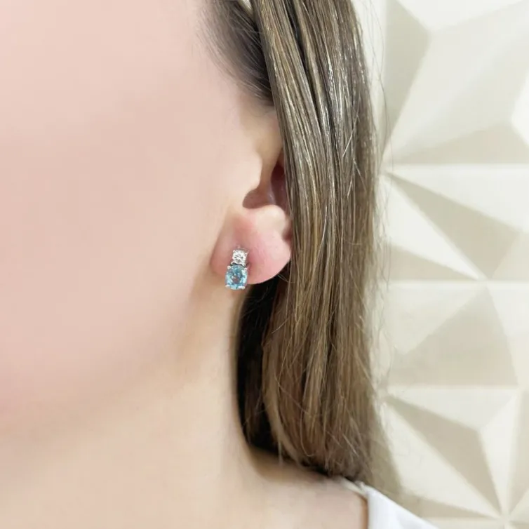 Pendientes Zircon Azul Y Diamantes