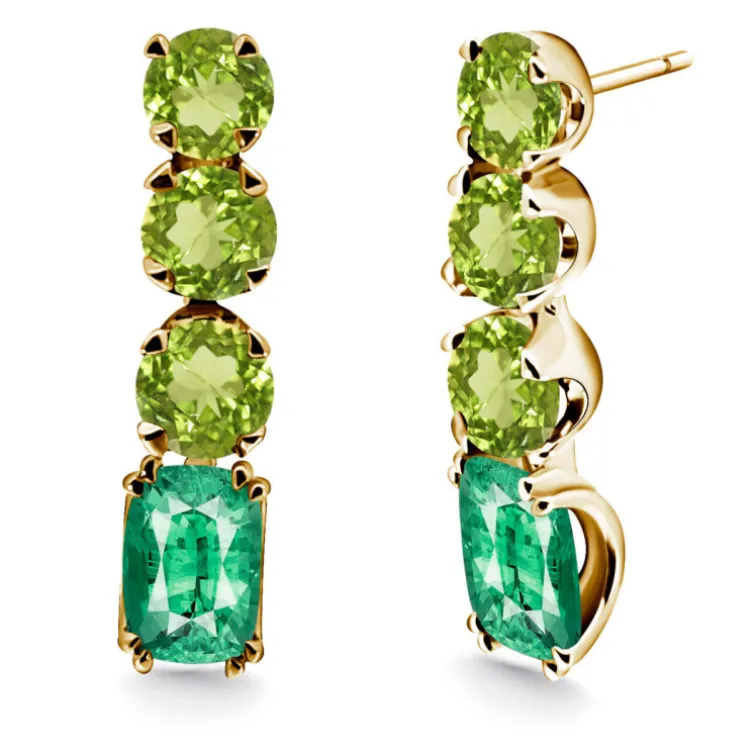 Pendintes Oro Cuarzo Verde Peridoto Rainbow