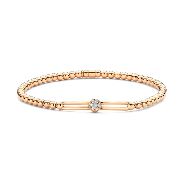 Pulsera de Oro y Diamantes Elástica con Barra y Rosetón Colette