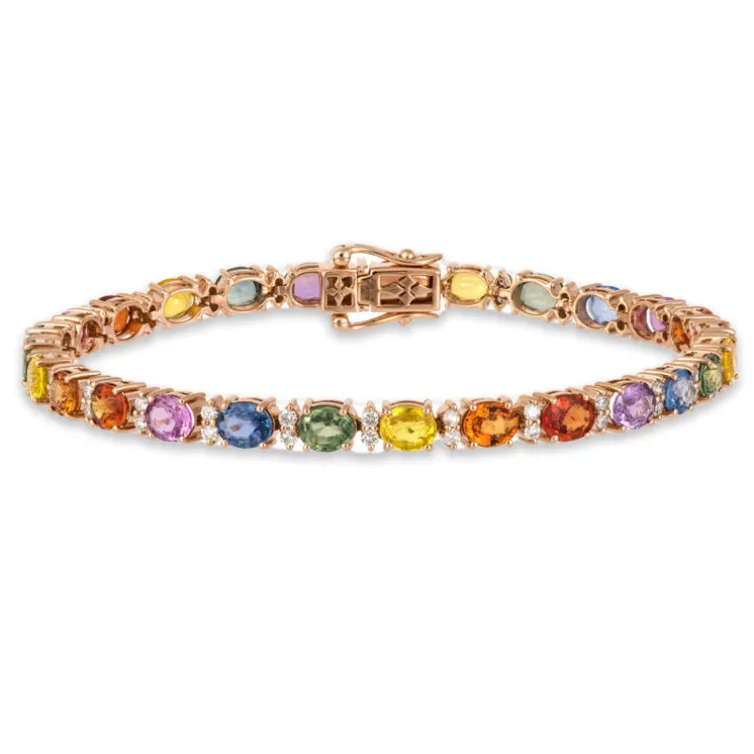 Pulsera Diamantes Y Zafiros Colores Oro Rosa Rainbow