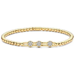 Pulsera Elástica de Oro y Diamantes con Tres Rosetones Colette