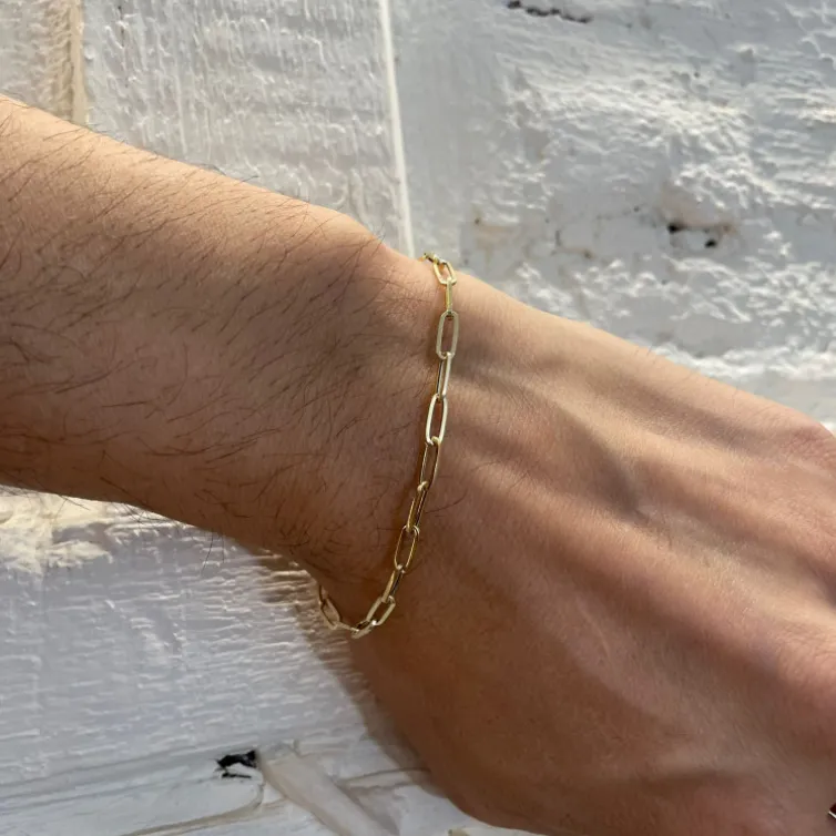 Pulsera Hombre Anillas Rectangulares Oro Amarillo 3Cm