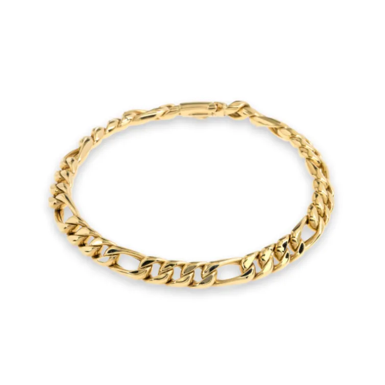 Pulsera Hombre Oro Amarillo Maciza 18K Figaro 3-1