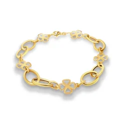 Pulsera Mujer Oro Amarillo Eslabones 5 Trébol Mujer