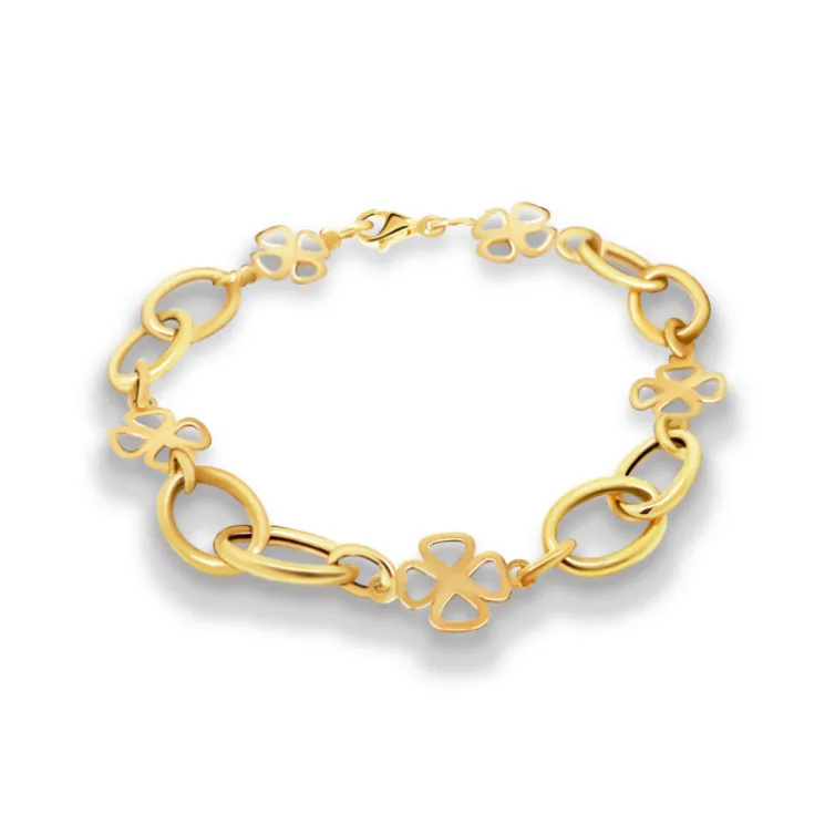 Pulsera Mujer Oro Amarillo Eslabones 5 Trébol Mujer