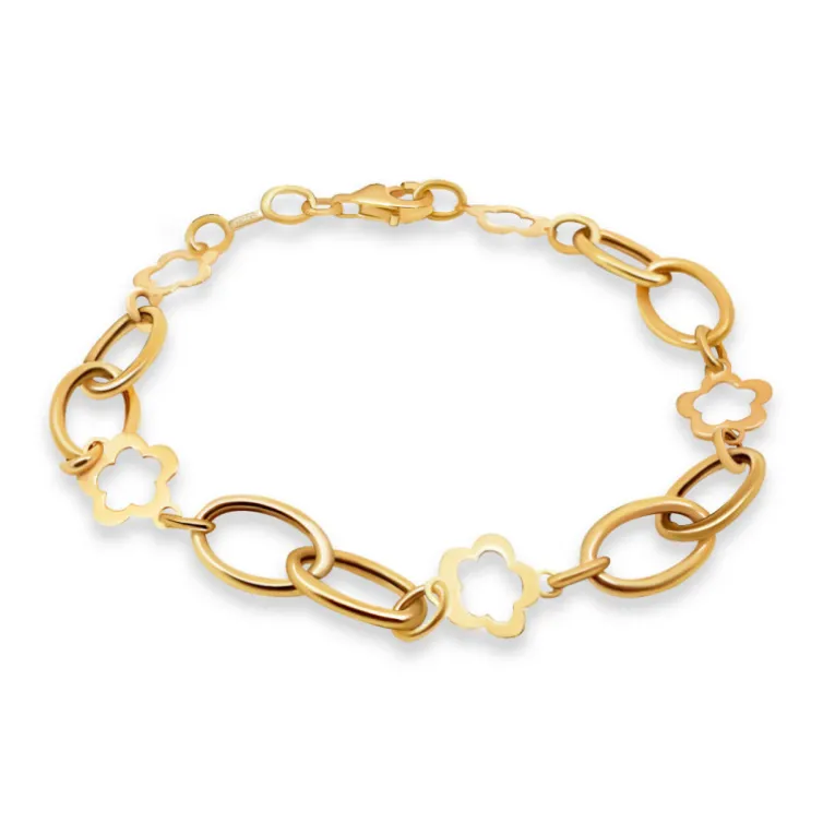 Pulsera Oro Amarillo Eslabones Flor Hueca