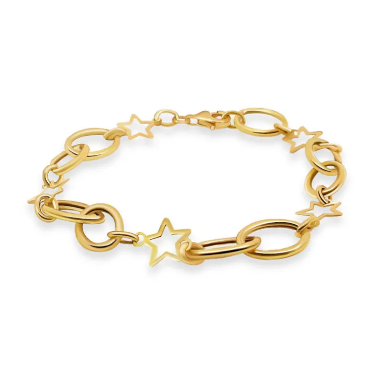 Pulsera Oro Amarillo Eslabones Estrella Hueca