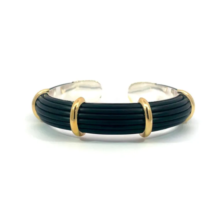 Pulsera Oro Caucho y Plata Unisex Bóveda 12mm