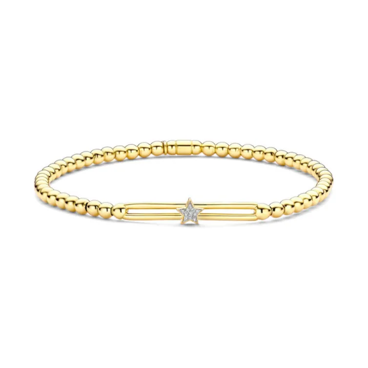 Pulsera Oro Elástica y Barra con Estrella de Diamantes Colette
