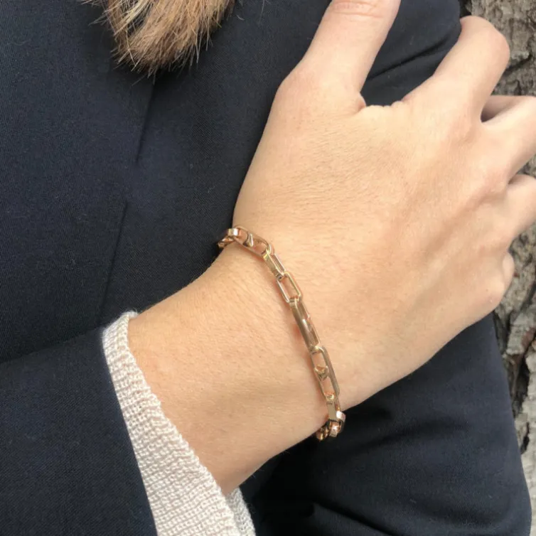 Pulsera Oro Rosa 18K Eslabon Barra 18Cm